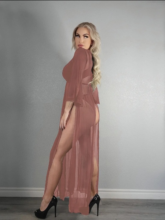 Mother Hustler Other - NWT Open Slit Sheer Maxi Robe | Dust Rose | One Size